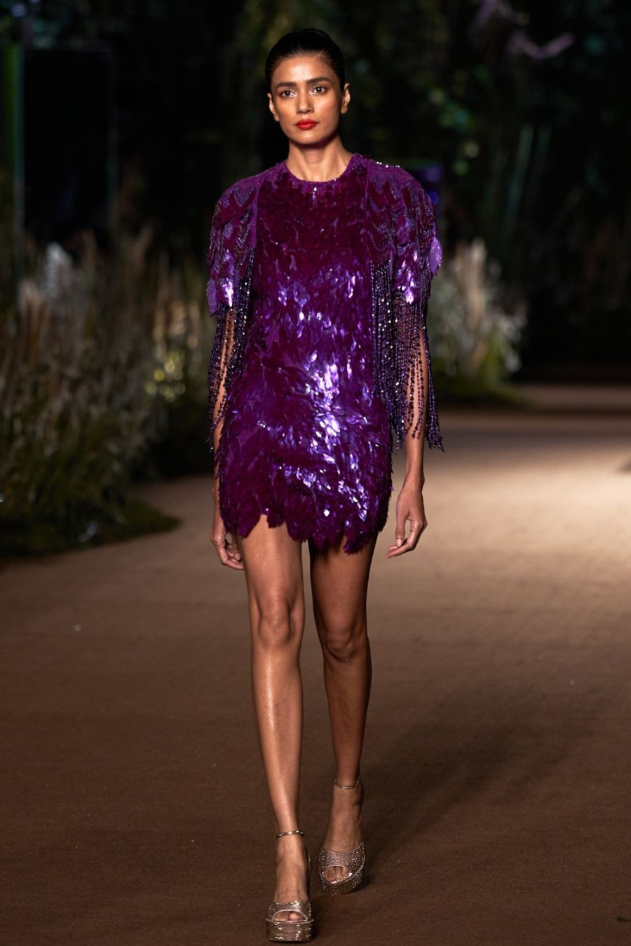 Women Rahul Mishra  | Amethyst Crystal Short Cape Set